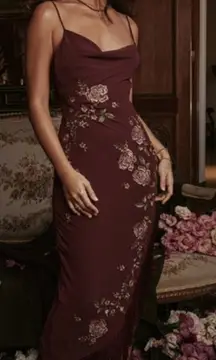 HOUSE OF‎ CB 'Eloisa' Wine Embroidered Midi Dress NWOT size S