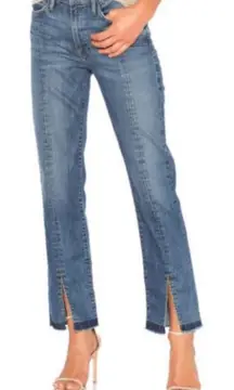 FRAME Le Nouveau Straight Jeans Women Size29 Blue Wash High Rise Split Raw Hem