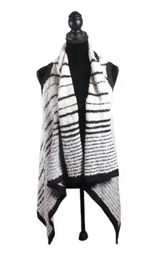 a.n.a. Women's Boho Chic Wool Blend Knit Open Duster Vest, Medium, Cream / Black