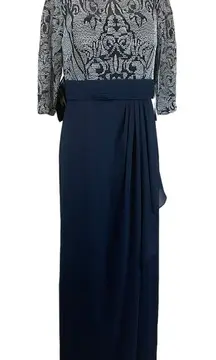 JS Collections Embroidered Chiffon Evening Gown Blue Size 10 Formal Dress