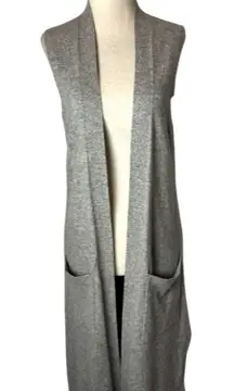 Neiman Marcus Sweater Women Small‎ Gray Cashmere Open Long Line Cardigan Luxury