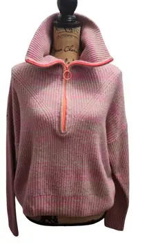Aerie Womens Pink Tan Half Zip Mock‎ Neck Pullover Sweater