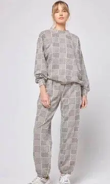 L*Space Sprinter Plaid Print Relaxed Fit Cream Black Jogger Sweatpants Size S