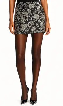 Steve Madden Black Floral Brocade Mini Skirt Size 2 Metallic Accent