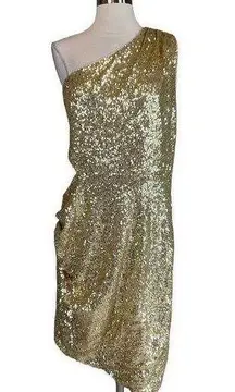 Women's Cocktail Dress Size XL Gold Sequined One Shoulder Sheath