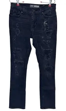 BKE Women's Jeans Alec Straight Leg Stretch Distressed Dark Wash Denim‎ Black 28