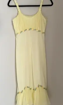 Vintage Laros Yellow Floral Lace Chiffon Dress, Size 34