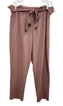Fashion To Figure Pink Pull On Tie-Waist High Rise Casual Pants Ruffle Trim 2X