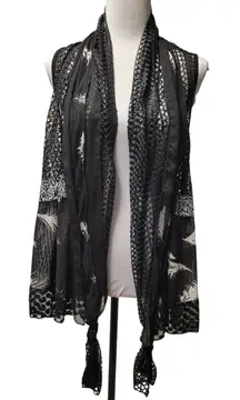 Mixed Media Black Open Weave Vest Whimsigoth Gothic Feather Witchy Women's‎ PS