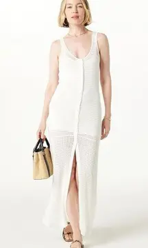 The Drop Women's Button Front Mixed Pattern Crochet
Maxi Dress creamy White Knit