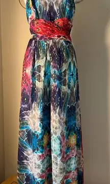 Nicole Miller Multi Color Gold Euphoria Lurex Silk Blend Maxi Gown Size 10 
