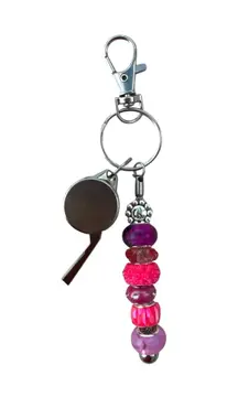 Beaded Pink Lobster Clip Safety Keychain With Charm And Metal Whistle New