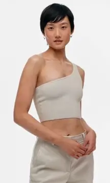 Babaton x Aritzia Sculpt Knit One Shoulder Cropped Tank Top Chrome Pearl Large
