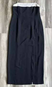 Vintage Black Maxi Dress Womens 14 Satin Ivory Trim Gown Y2K‎ Old Money Luxury