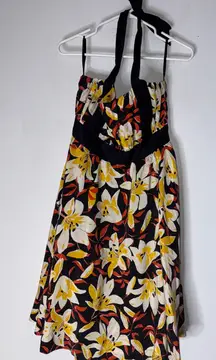 Moulinette Soeurs*‎ Black & Yellow Small Silk Floral Print Halter Neck A-Line 8