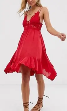Red Ruffled Tiered Mini Dress for Wedding Guest