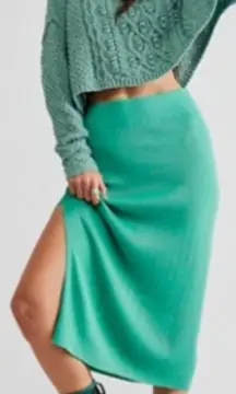 Free People Golden Hour Knit Midi Skirt Green Sz XS
