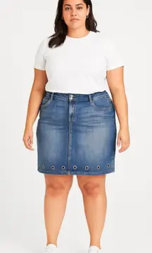 Hydraulic Women’s Classic Long Curvy Denim Skirt W/ Grommets Medium Wash Size 16
