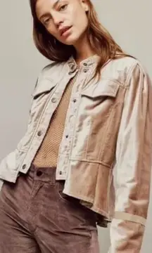 Free People Ballet Racer Ruffle Velvet Jacket Size XS Crop Fitted Button NEW Vel