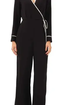 Nordstrom Halogen Black Jumpsuit White Trim Faux Wrap Career Party Cocktail Hour