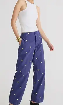 J. Crew Women's Sailor Heritage Chinos Porter Blue Yellow Embroidered Lemons 27