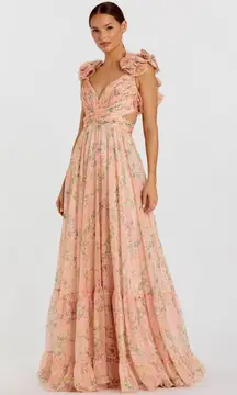 Mac Duggal Pink Floral Chiffon Ruffle Gown
