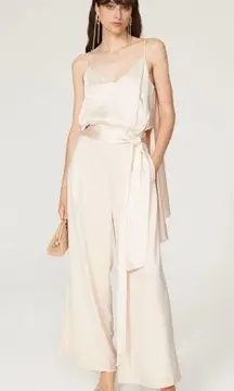 Obando Jumpsuit Womens 12 Off White Satin Wide Leg Tie Waist Formal Party