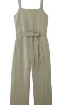 Linen Side Button Jumpsuit Sage Green Cropped European Flax Linen Romper Size 8