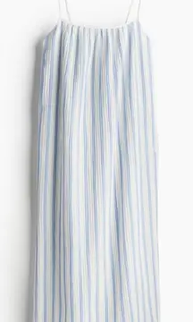 H&M Divided Tie Detail Easy Wear Midi Dress Blue and White Stripe