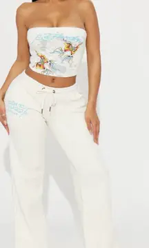 Ed Hardy Cream Tube Top/Sweatpant set with Colorful Butterfly Design