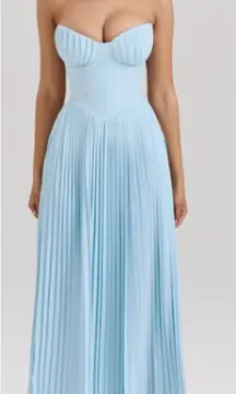 House of CB 'Marcella' Ocean Blue Pleated Maxi Dress NWOT‎ size XS A-C