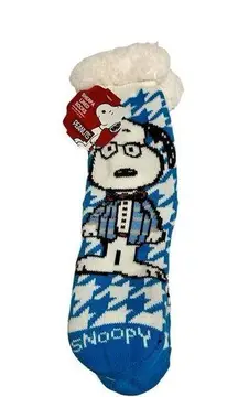 NEW Peanuts Snoopy shearling lined thick blue white houndstooth socks