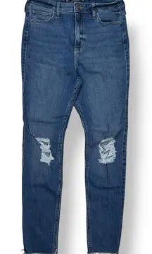 Hollister High-Rise Distressed Raw Hem Skinny Jeans‎ Medium Wash