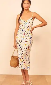 Reformation Rare Nella Midi Dress in Painted Lady Paint Splatter 0