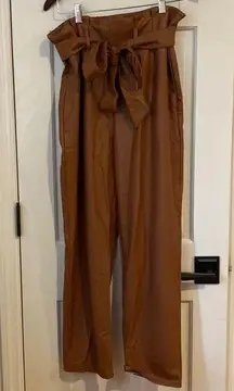 Commando faux leather paper bag pants in tan. Size L