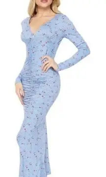 NWT Velvet Torch Blue Floral Long Sleeve Bodycon Maxi Dress - Size: Large