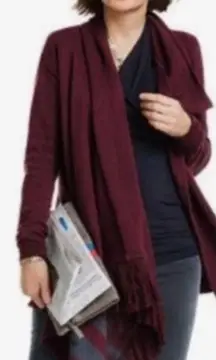 CAbi Port Wine Fringe Wrap Cardigan‎ Sweater