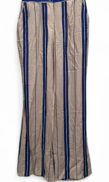 NWT Sincerely Jules White Blue Striped Wide Leg Trouser Pants Size Medium