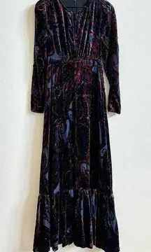 Anthropologie Blue Motif Burnout Velvet Maxi Dress Women’s 2