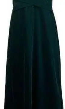 Ralph Lauren Women's Formal Dress Size 16 Green Velvet Beaded Cut Out Long Gown