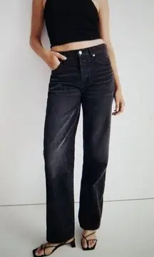 Madewell Button Fly High rise Low-Slung Straight Leg Jeans Black Kent Wash Sz 25