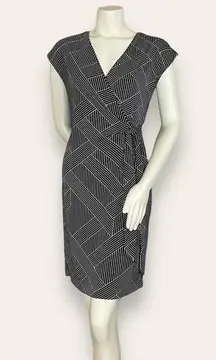 Ann Taylor ‎ Wrap Dress Black White Abstract Size 0 Stretch Geometric Stripes