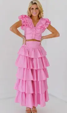 FANCYDBOUTIQUE Kelsi Ruffle Pink Skirt Set 