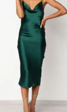 Petal + Pup Green Satin Midi Slip Dress Size US 6 Adjustable Straps