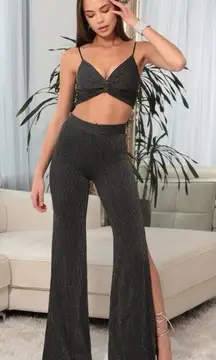 Lucy In The Sky Women’s‎ Manhattan Shimmer Set Black Pinstripes Set Size XS