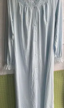 Vintage Shadowline Long Nightgown baby blue button‎ front lace neck robe size M