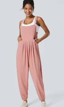 Halara Pockets Waffle Jogger Overalls Rose Tan XL Adjustable Straps