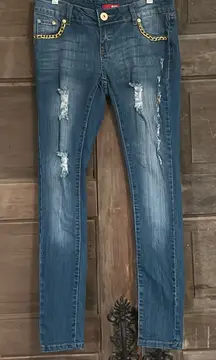 Bongo Skinny  Leg Jeans Size 3Chain‎ Embellishments Distressed