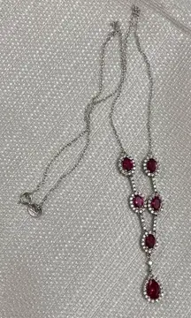 New Lab Created Ruby with White Topaz Sterling Silver Necklace