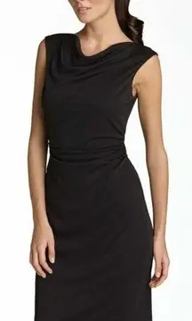 David Meister Draped Ruched Sleeveless Cocktail Midi Dress Black 8 medium